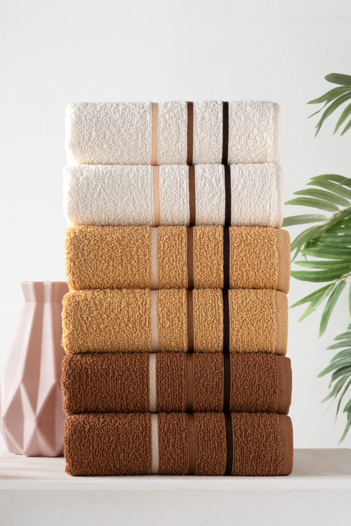 Mira 6'Lı %100 Pamuk Havlu Seti | Beden Ve Banyo Havlusu | 50X90 Cm