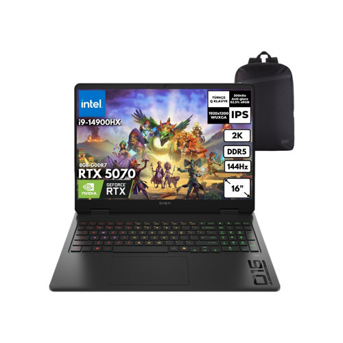 Omen 16-AM0031NT I9-14900HX 40-Gbddr5 4 Tbssd RTX5070 (8gb-Gddr7) 16" Wuxga Windows 11 Pro + Hmf Sırt Çantası C39J4EAHMF