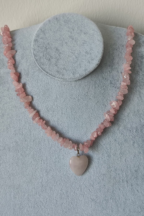 Pembe Kuvars Doğaltaş Kolye