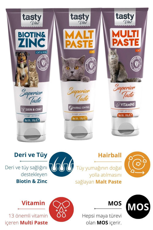 Kedi Malt Paste 100 Gr + Multi Cat Paste 100 Gr + Biotin Paste 100 Gr (3X100 Gr)