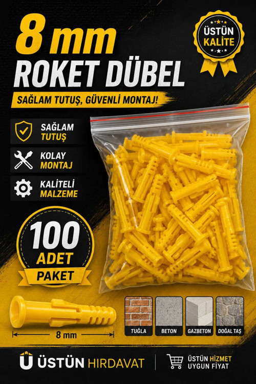 Üstün 8Mm Roket Dubel (100Adet)