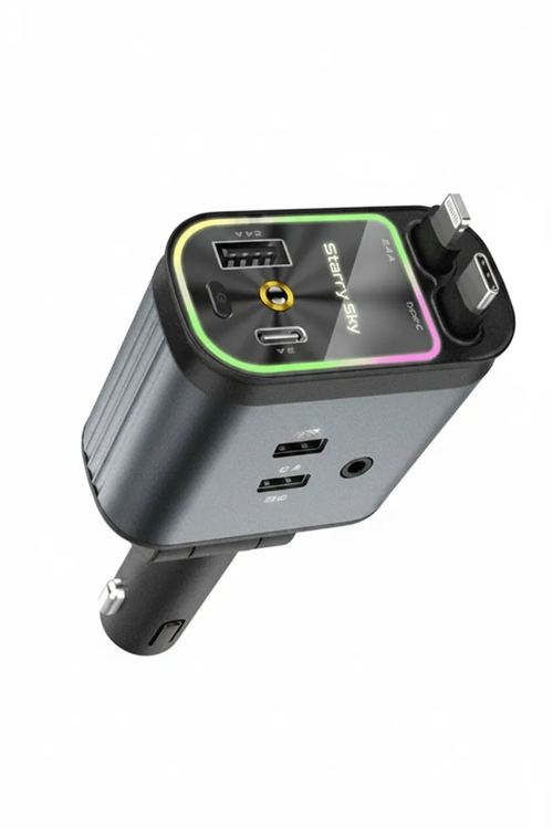 4’Ü 1 Arada Araç Çakmaklık 66W Hızlı Çift Usb Telefon Geri Çekilebilir Kablo