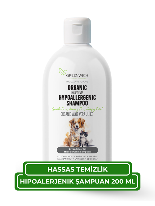 Hassas Bakım Kedi ve Köpek Şampuanı 200 ml – %99,74 Organik İçerikli Vegan Şampuan | Hassas Ciltler İçin Nazik Temizlik ve Günlük Bakım Desteği