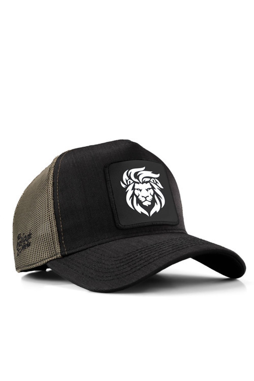 V1 Aslan Logolu Siyah-Haki Trucker Şapka