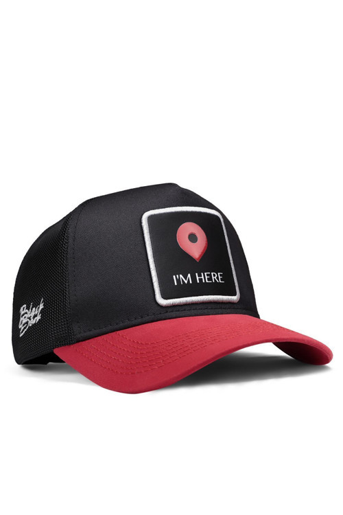I'M Here Logolu Kırmızı-Siyah Trucker Şapka