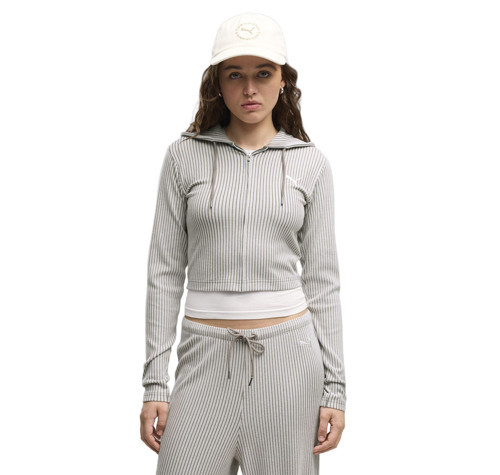 636669-81 Puma Ess Ribbed Hoodie Kadın Ceket Gri
