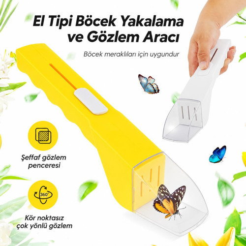Böcek Yakalama ve Gözlem Aparatı Şeffaf Hazneli 360° İnceleme Aracı Sarı