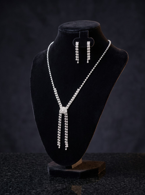 Accessories Akarsu Mordel Zirkon Taşlı Gümüş Kolye ve Küpe Seti - Düğün, Kına, Nişan Gelin Takı Seti