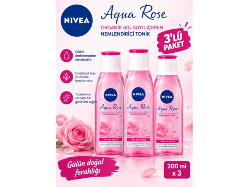 Aqua Rose Organik Gül Suyu İçeren Nemlendirici Tonik 200 Ml-3 Adet