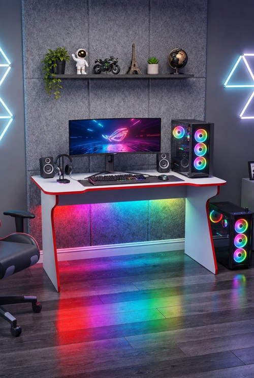 Profesyonel RGB Ledli Oyuncu Masası 140*75*75 cm Bilgisayar Masası Gamer Çalışma Masası