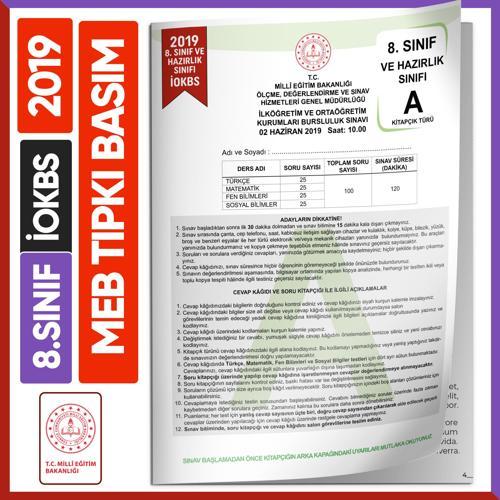 2019 8.Sınıf İOKBS BURSLULUK MEB Tıpkı Basım Çıkmış Soru Kitapçığı Video/PDF Çözümlü Türkiye Geneli