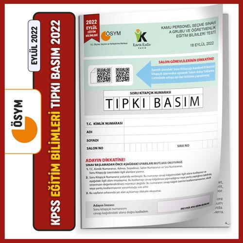 Eylül KPSS Eğitim Bilimleri ÖSYM Tıpkı Basım Çıkmış Soru Deneme Kitapçığı Video/PDF Çözümlü TG