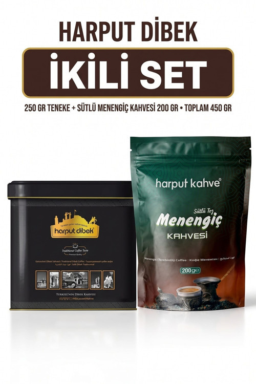 İkili Set 250 gr Teneke Kutu Dibek Kahvesi + 200 gr Sütlü Toz Menengiç Kahvesi