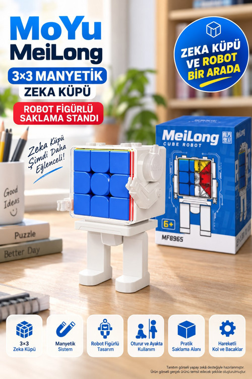 MoYu MeiLong 3x3 Manyetik Zeka Küpü Robot Figürlü Saklama Standı MF8965 12 cm