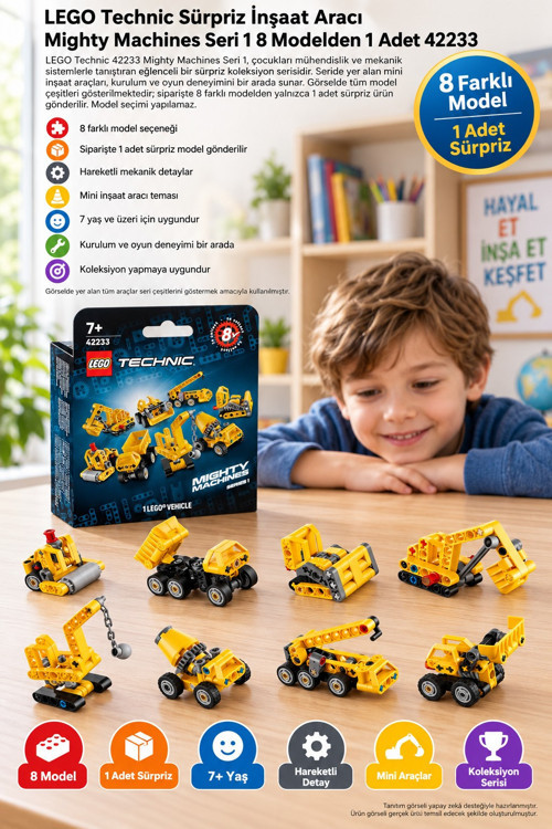 LEGO Technic 42233 Mighty Machines Seri 1 Sürpriz İnşaat Aracı 8 Modelden 1 Adet