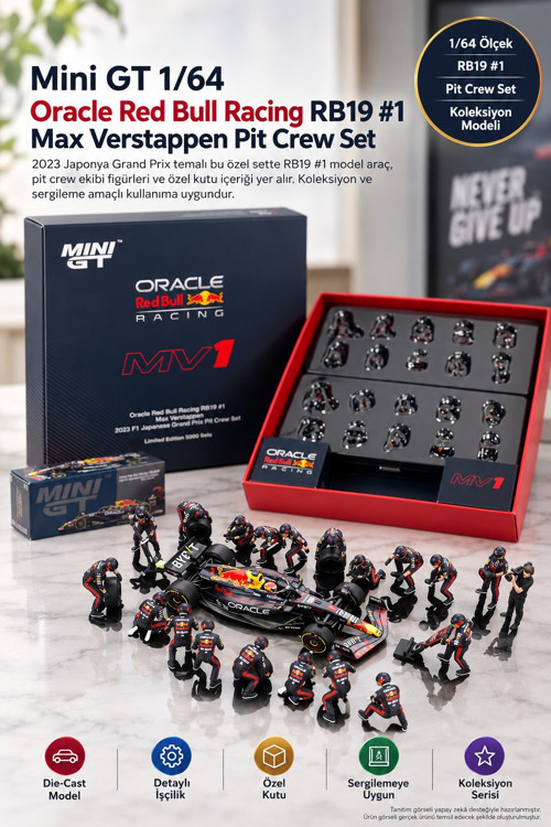 Mini GT 1/64 Oracle Red Bull RB19 #1 Max Verstappen Japonya GP Pit Crew Set Limited Edition