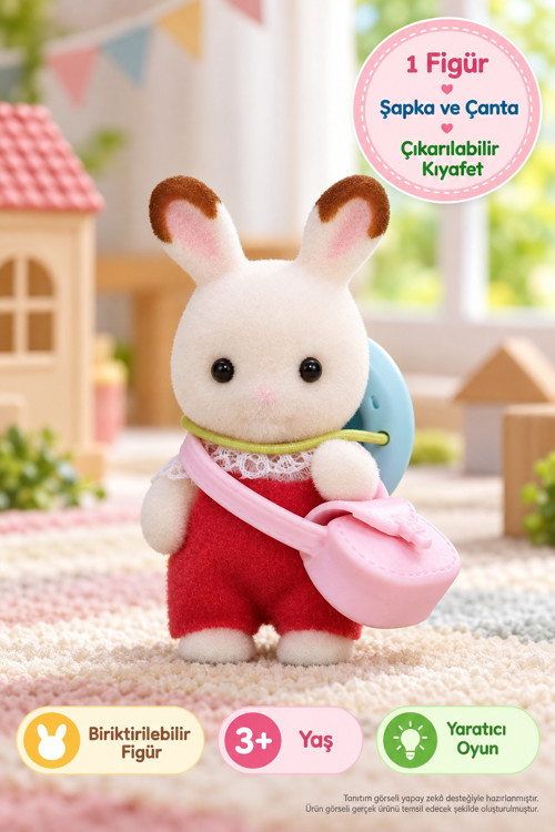 Sylvanian Families Chocolate Rabbit Baby 5405 Şapka Çantalı Tavşan Bebek Figürü 5