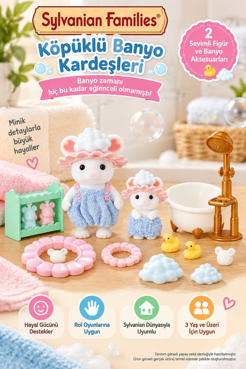 Sylvanian Families Köpüklü Banyo Kardeşleri Marshmallow Fare Figür Seti 5805 3-7 cm