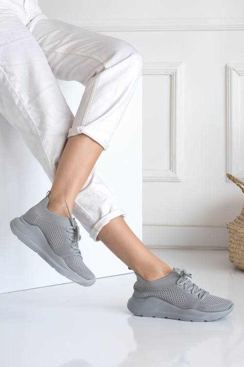 Kadın Triko Sneaker Bağcıklı Çorap Bileklik Detaylı Spor Ayakkabı 017
