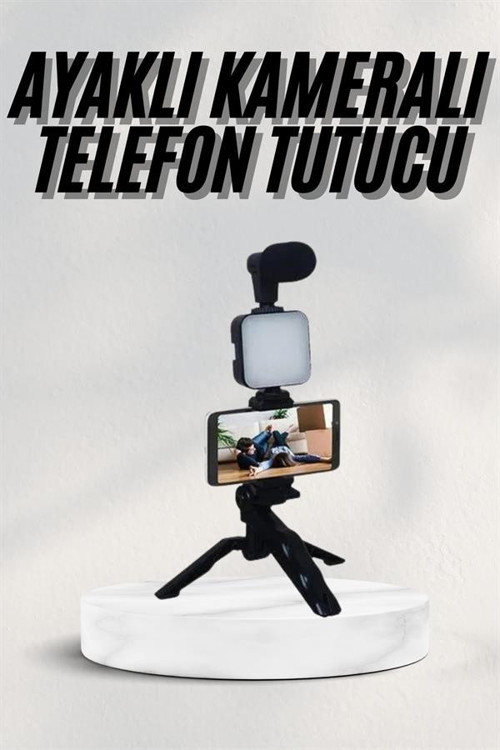 Telefon Tutucu Led Işıklı Kumandalı Mikrofon Telefon Vlog Video Kayıt