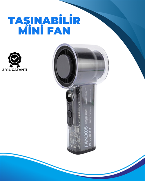 Taşınabilir El Fanı 100 Seviyeli Rüzgar Hızı Ayarı Sessiz Çalışma - Dijital Ekranlı