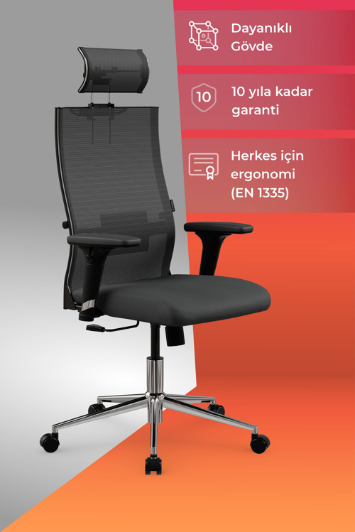 ErgoLife Sit Air 24/7 B2-281K - Yükseklik Ayarlı, Başlıklı, Fileli, Krom, Toplantı, Ofis, Bilgisayar Sandalyesi - 696.61