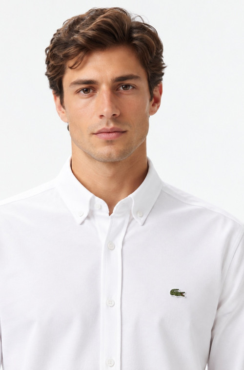 Mens Slim Fit White Cotton Shirt Dar Kesim Organik Pamuk Erkek Gömlek Beyaz