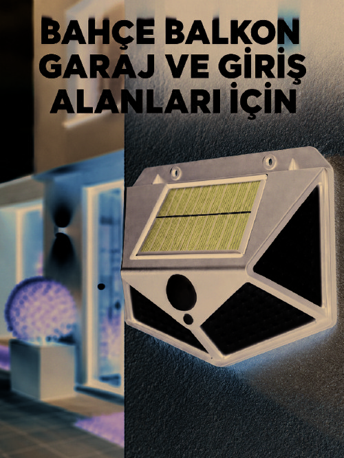 Solar LED Bahçe Aydınlatma Lambası 3 Işık Modlu Sensörlü Duvar Tipi Dış Mekan