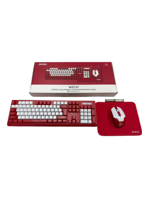 JEDEL WS737 Kırmızı- Beyaz Kablosuz Klavye Mouse Seti ( Android TV Uyumlu - PC uyumlu )