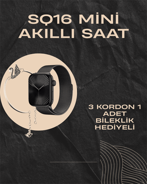 SQ-16 Mini Series 10 Akıllı Saat | Şık ve Hafif Tasarım, 3 Kordon Seçeneği