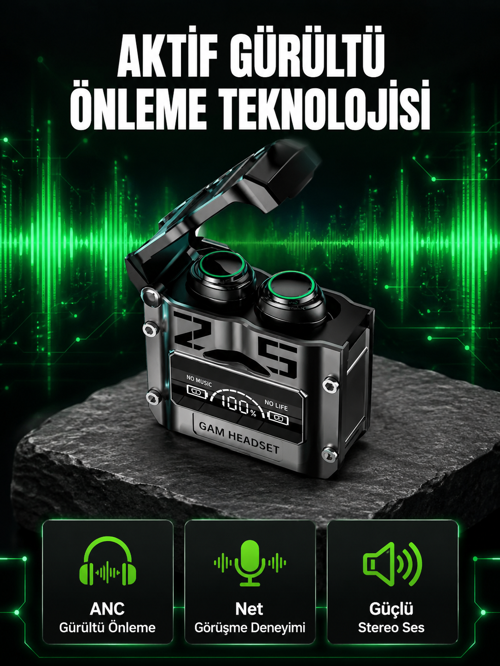 Bluetooth Kulaklık Kablosuz ANC Gürültü Önleyici Stereo Ses Yeni Nesil