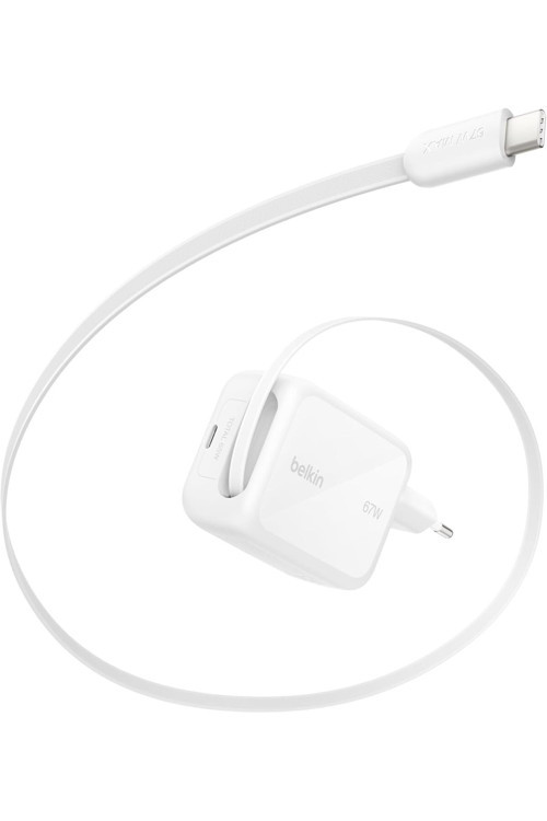 Ultracharge 67 W Gan Şarj Aleti, 0,8 M Geri Çekilebilir Usb-C Kablo İle, Beyaz