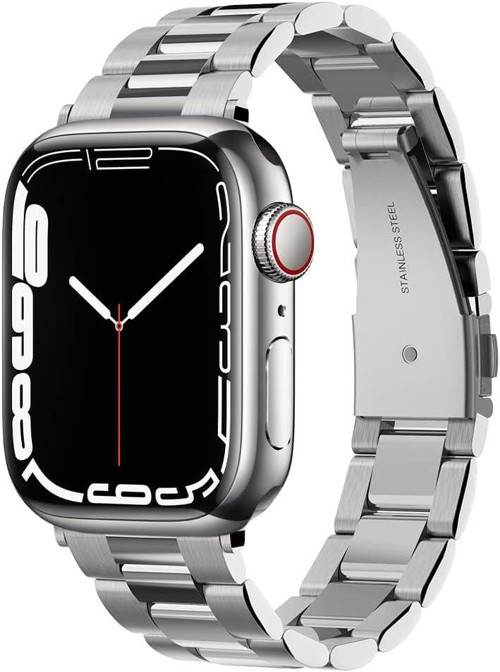 Apple Watch 42/41mm Seri 11/10/9/8/7 ile Uyumlu Kordon Band Modern Fit Klasik Saat Tipi Çelik Gümüş Kayış - 061MP