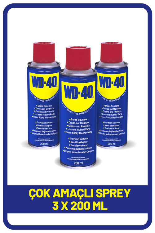 Çok Amaçlı Sıvı, Yağ Çözücü, Pas Sökücü, Temizleyici ve Koruyucu, 200 ml X 3 Adet