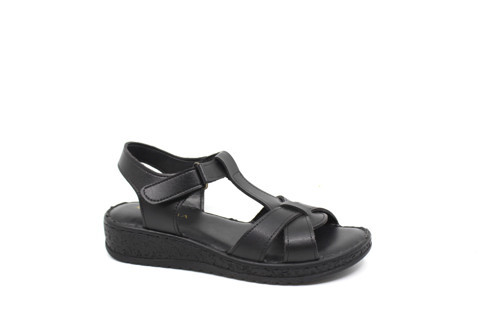 G1015 Kadın Siyah Cırtlı Yumuşak Taban Comfort Sandalet Ayakkabı