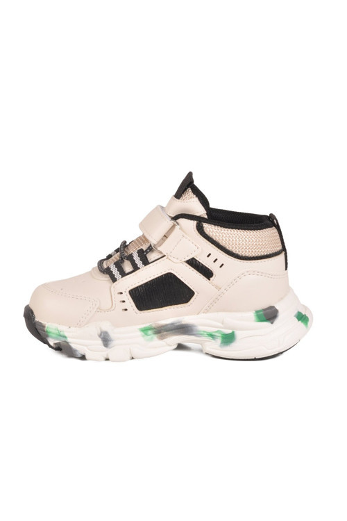 Krem-Siyah Cırtlı Kalın Rahat Tabanlı Bebek Spor Ayakkabı Sneaker 2063 B