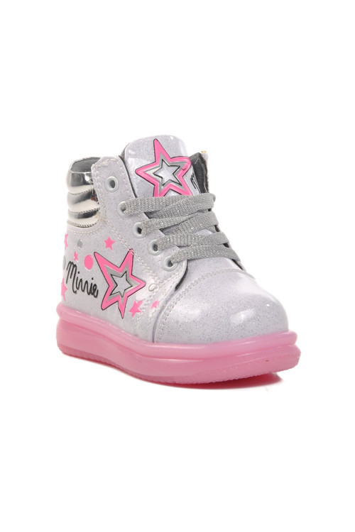 Beyaz-Pembe Bağcıklı Fermuarlı Kaymaz Rahat Rahat Bebek Bot