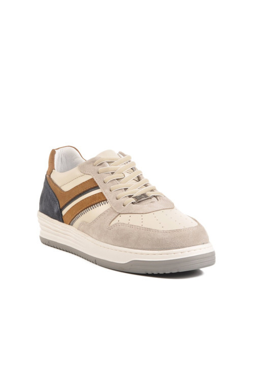 Bej-Lacivert Hakiki Deri Erkek Sneaker Casual Ayakkabı 4Y1987-2090