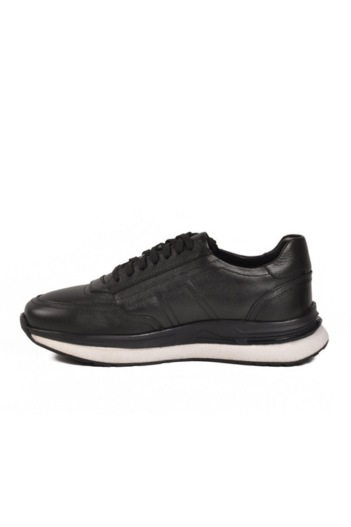 Siyah Hakiki Deri Bağcıklı Rahat Tabanlı Erkek Casual Sneaker Ayakkabı 6141200 M