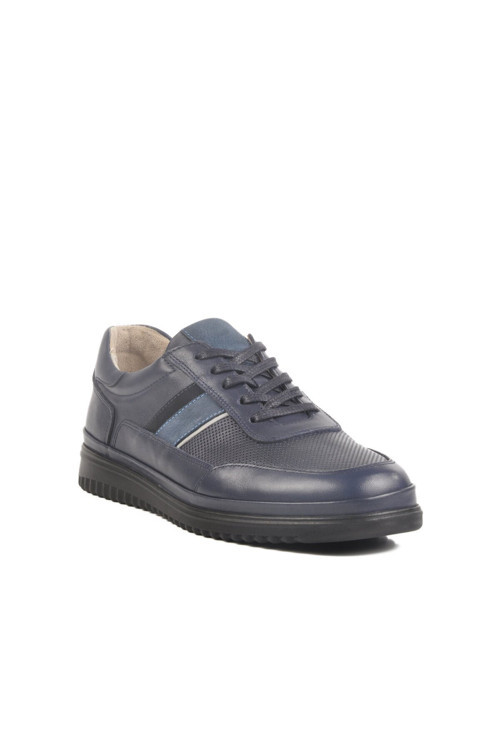 Lacivert Hakiki Deri Bağcıklı Erkek Günlük Ayakkabı Sneaker LO2072-C200