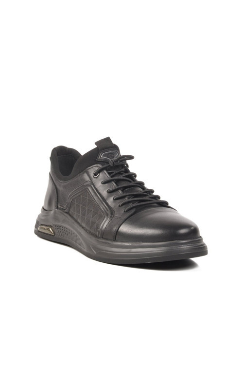 Siyah Hakiki Deri Kilit Bağcıklı Erkek Sneaker Casual Ayakkabı 5Y2530-1812