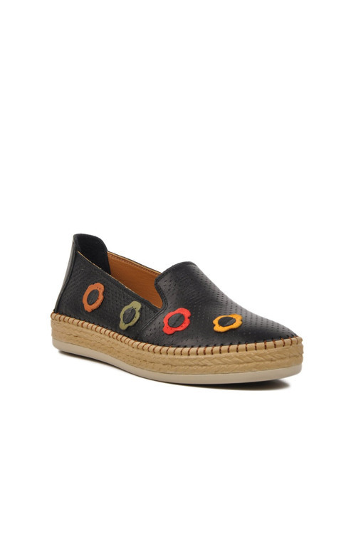 Kadın Siyah Anatomik Taban Slip-On Çiçek Detaylı Rahat Günlük Yazlık Ayakkabı