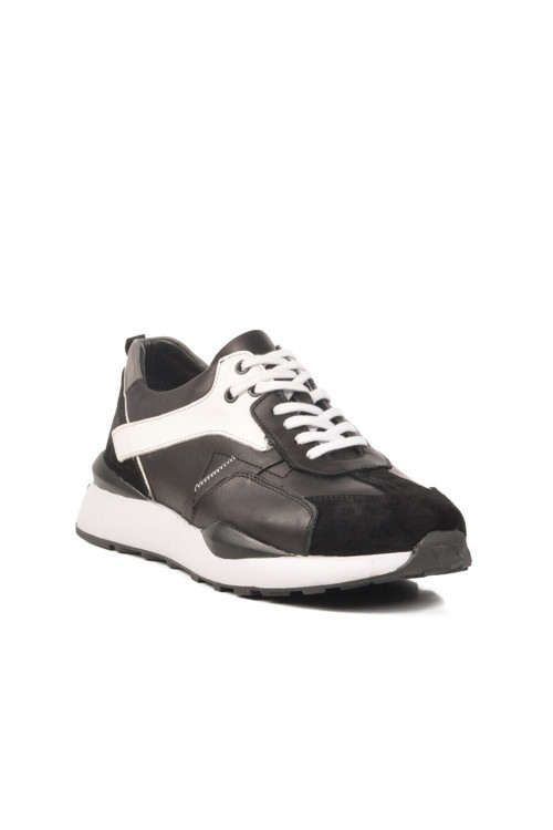 Siyah-Beyaz Hakiki Deri Erkek Sneaker Casual Ayakkabı 2Y1076-6285