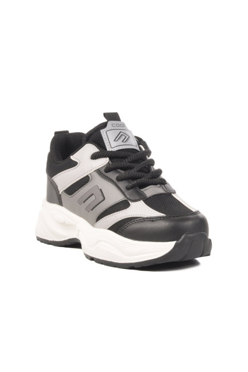 Siyah Fileli Cırt Hava Alabilen Rahat Tabanlı Erkek Çocuk Spor Ayakkabı Sneaker
