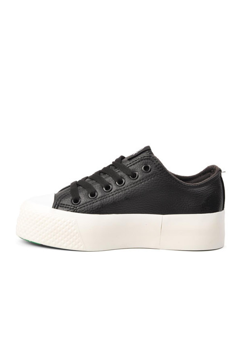 Kadın Siyah Platform Sneaker Bağcıklı Kalın Taban Günlük Casual Spor Ayakkabı