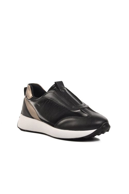 Kadın Siyah-Beyaz Kalın Tabanlı Spor Ayakkabı Günlük Sneaker 7539