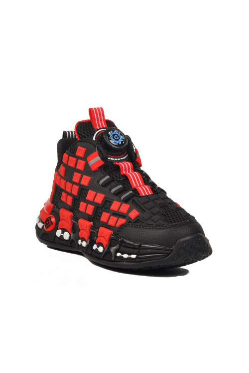 Siyah-Kırmızı Lego Desenli Fileli Rahat Hafif Erkek Çocuk Bilek Boy Spor Ayakkabı Sneaker 1974 F
