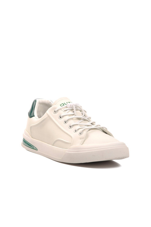 Beyaz-Yeşil Lastik Bağcıklı Hakiki Deri Erkek Casual Ayakkabı Sneaker 6732