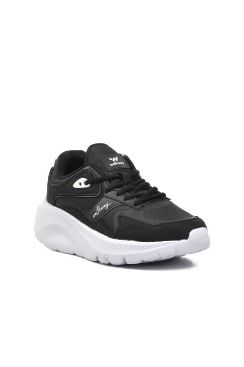 Siyah-Beyaz Kalın Tabanlı Hafif Rahat Kadın Yürüyüş ve Spor Ayakkabı Sneaker