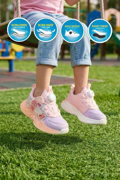 Pudra Geniş Kalıp Ortopedik Akıllı Bağcıklı Kız Çocuk Spor Ayakkabı Sneaker 100 P